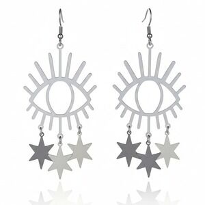 Silver Evil Eye Star Dangle Earrings Boho Celestial‎ Jewelry for Women